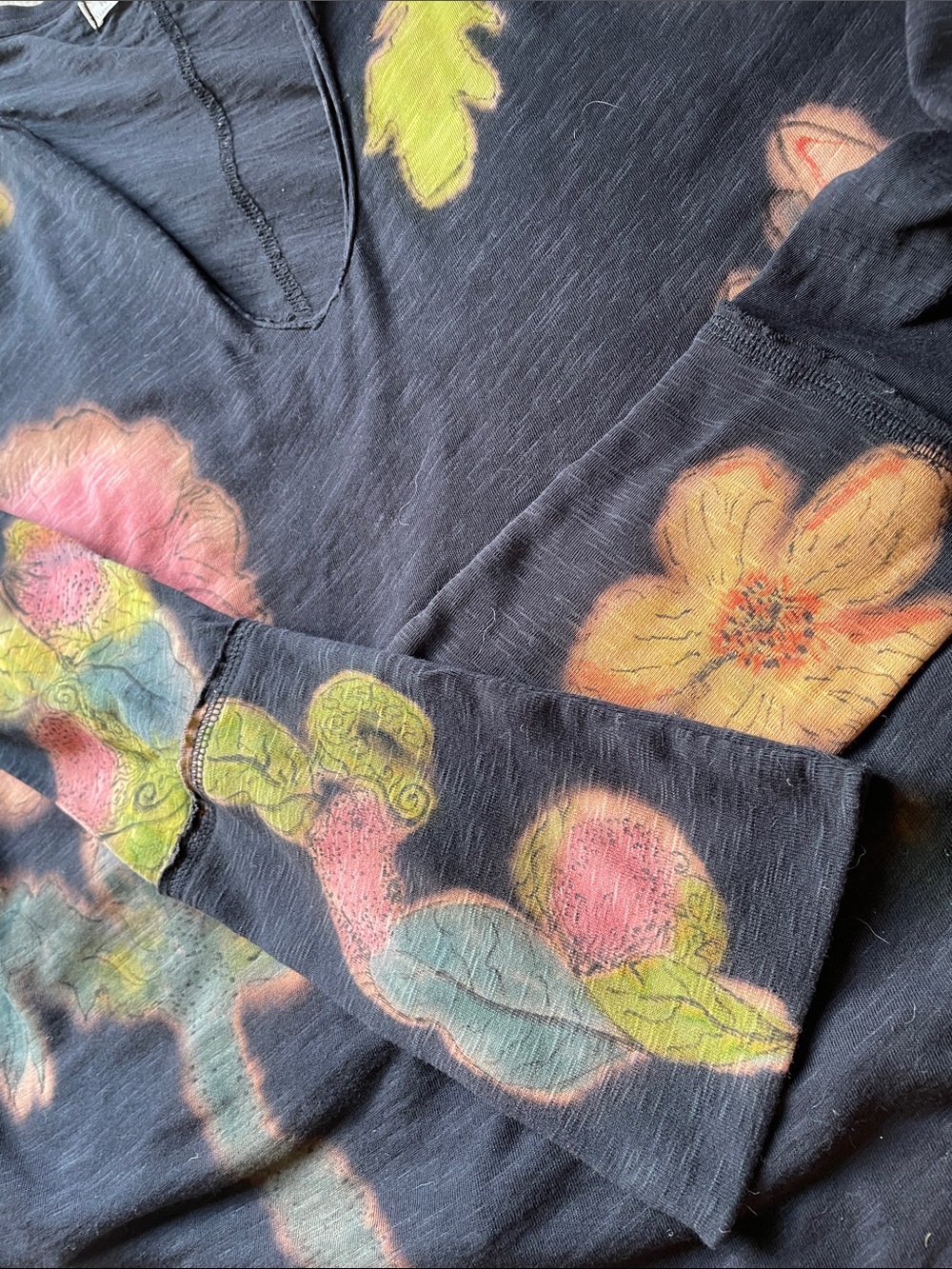 Free People Black Floral V Neck Long-Sleeve Tunic Cotton Size XL - Picture 8 of 10